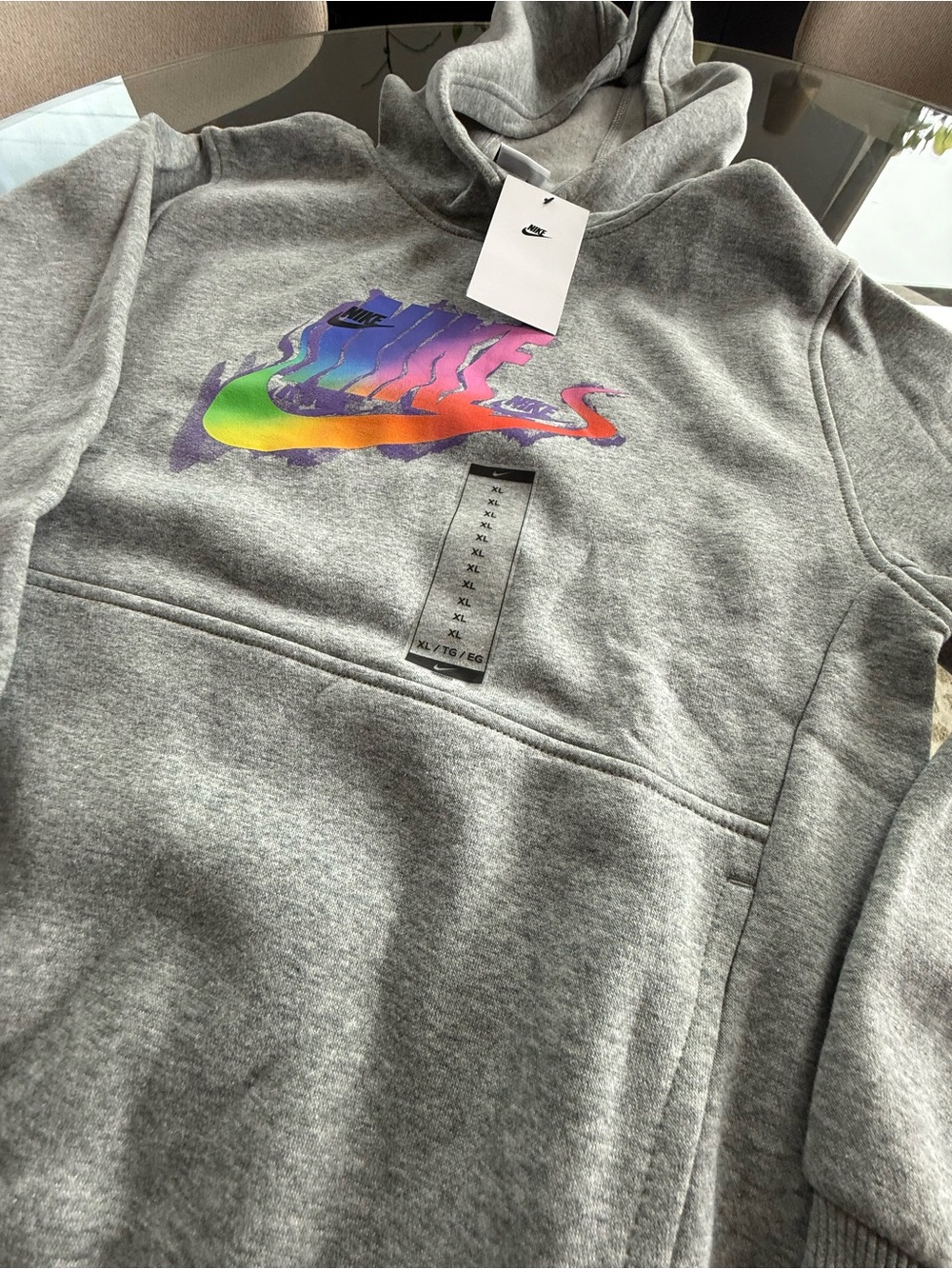 Nike Kids Gray Hoodie with Rainbow Swoosh